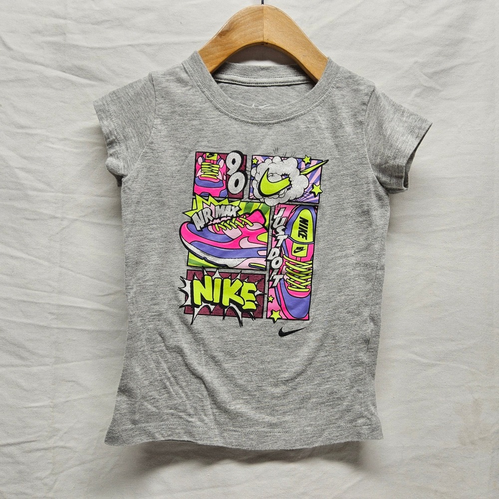 Nike Graphic‎ T-Shirt Kids 4T Grey Air Max Pop Art Comic Just Do It Short Sleeve